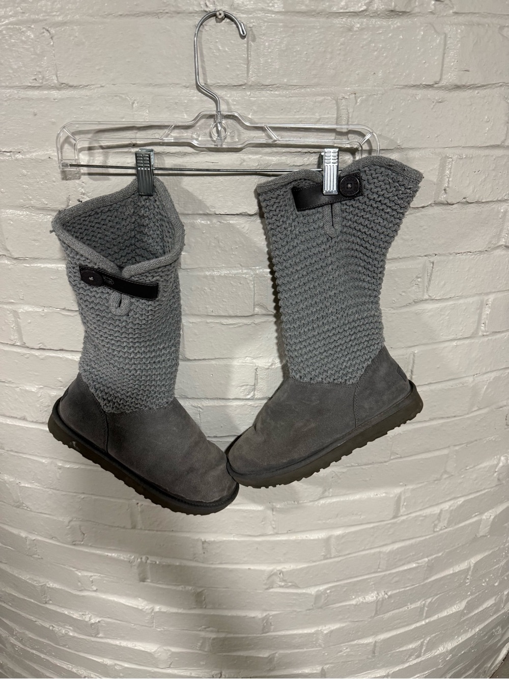 UGG Gray Knit Suede Pull-On Boots